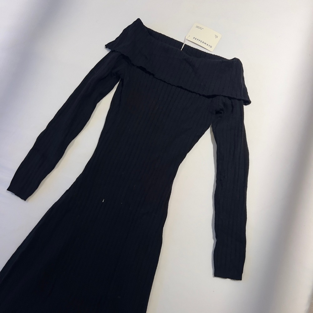 Peppermayo Lahey Knit Maxi Dress Black Off Shoulder Ribbed XS/S SA-PM24-507-BLK